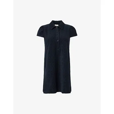 Me And Em And Em Womens Navy Jacquard Towelling Cotton-blend Mini Dress In Black