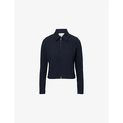 Me And Em And Em Womens Navy Jacquard Zip-through Stretch-cotton Top In Blue