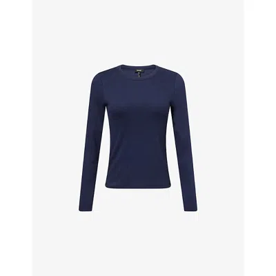 Me And Em And Em Womens Navy Melange Ribbed Long-sleeve Cotton Top In Blue