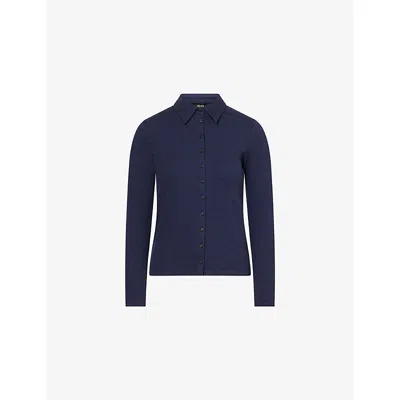 Me And Em And Em Womens Navy Melange Ultimate Rib Collared Stretch-cotton Shirt In Blue