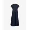 Me And Em And Em Womens Navy Mixed-media Open-collar Cotton Maxi Dress
