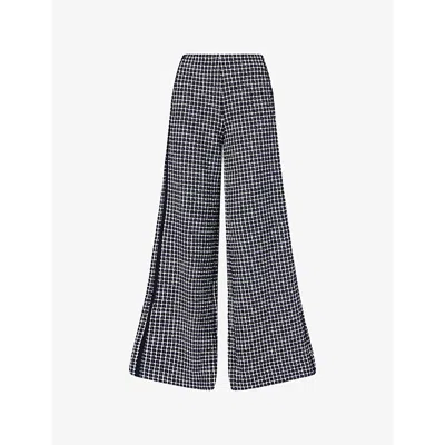 Me And Em And Em Womens Navy Multi Textured Wide-leg Jacquard-jersey Trousers