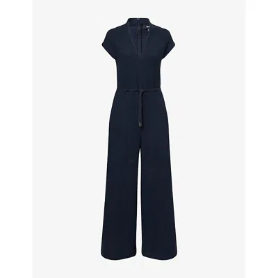 Me And Em And Em Womens Patch-pocket Textured Cotton-blend Jumpsuit Navy