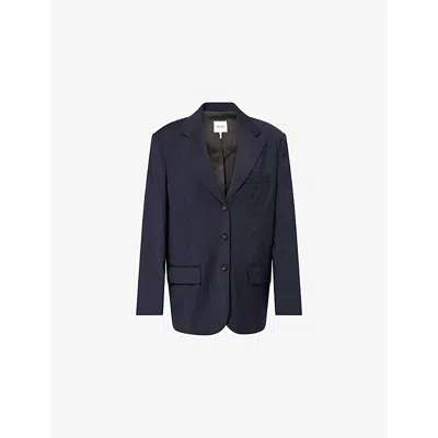 Me And Em And Em Womens Navy Pinstripe Oversized Wool-blend Blazer In Blue