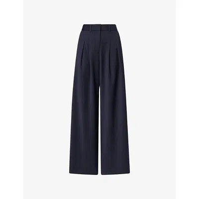 Me And Em And Em Womens Navy Pinstripe Perfect Pleat Front Man Pant In Blue