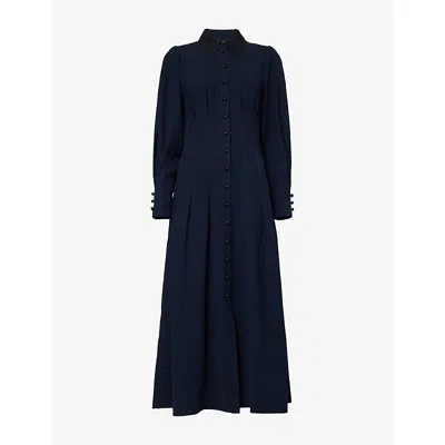 Me And Em And Em Womens Navy Pleated Long-sleeve Woven Midi Dress