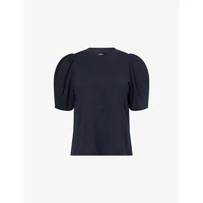 Me And Em And Em Womens Navy Puffed-sleeves Swing Cotton-jersey Top In Blue