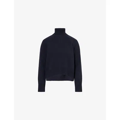 Me And Em And Em Womens Navy Raglan-sleeve Detachable-snood Cashmere Jumper Xxs In Blue