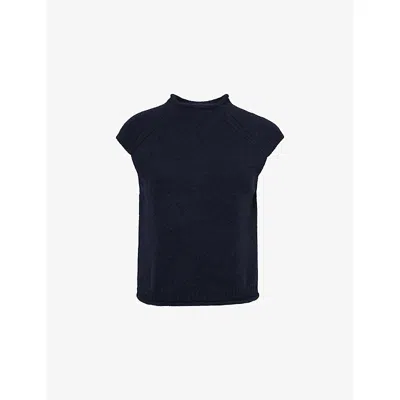 Me And Em And Em Womens Navy Rolled-trim Wool-blend Vest In Blue