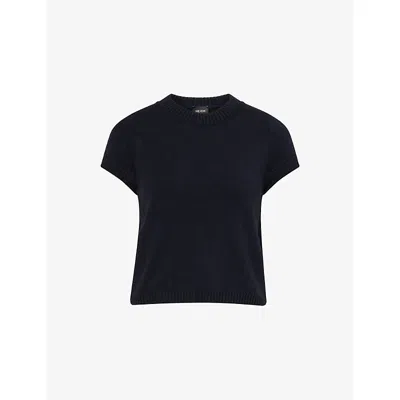 Me And Em And Em Womens Navy Shrunken Round-neck Knitted Cotton T-shirt In Blue