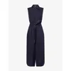 Me And Em And Em Womens Navy Sleeveless Cropped Linen-blend Jumpsuit