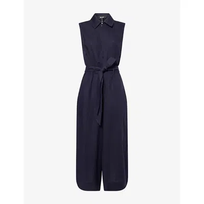 Me And Em And Em Womens Navy Sleeveless Cropped Linen-blend Jumpsuit