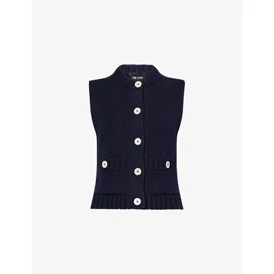 Me And Em And Em Womens Navy Sleeveless Knitted Cotton Vest In Blue