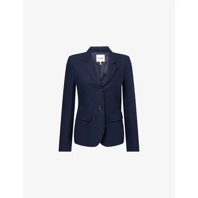 Me And Em And Em Womens Navy Soft Sculpt Textured Bouclé Cotton-blend Jacket In Blue