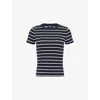 Me And Em Womens  Striped Ribbed Stretch-cotton Top In Navy Soft White