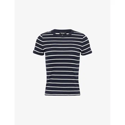 Me And Em Womens  Striped Ribbed Stretch-cotton Top In Navy Soft White