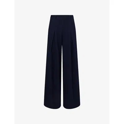 Me And Em And Em Womens Navy Textured Bouclé Wide-leg Woven Trousers In Blue
