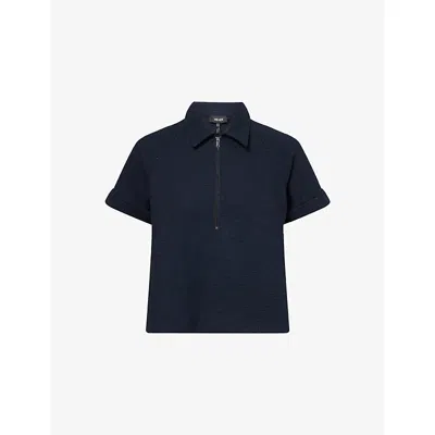 Me And Em And Em Womens Navy Textured Classic-collar Cotton-jersey Top