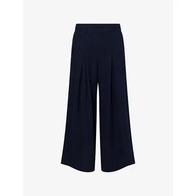 Me And Em And Em Womens Navy Textured Pleate Wide-leg Woven Trousers In Blue
