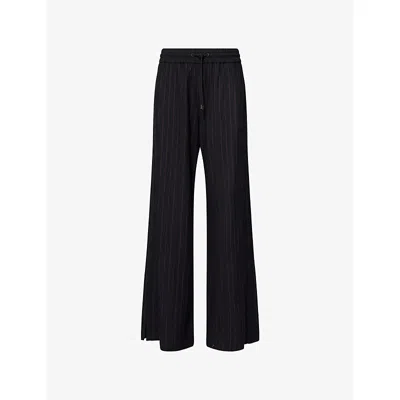 Me And Em And Em Womens Navy/caramel Pinstripe Wide-leg Woven Trousers