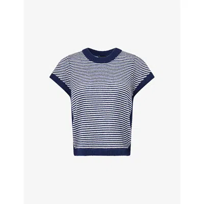 Me And Em And Em Womens Navy/cream Striped Merino-wool, Cashmere And Silk Top In Multi