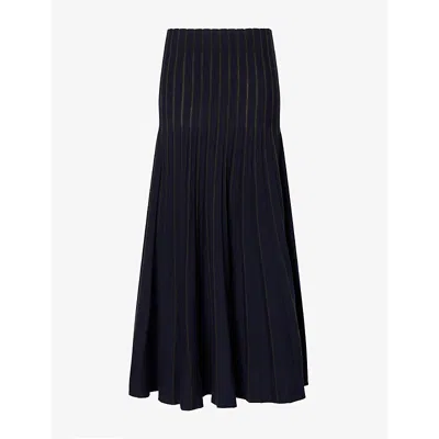 Me And Em And Em Womens Navy/olive Striped Pleated Wool-blend Maxi Skirt