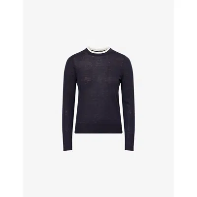 Me And Em Womens  Barely There Contrast-trim Merino Wool-blend Jumper In Blue