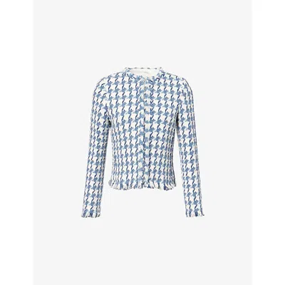 Me And Em And Em Womens Navy/soft White Heritage Houndstooth-print Short Tweed Jacket In Blue