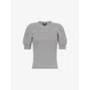 Me And Em And Em Womens Navy/soft White Striped Pouf-sleeve Cotton T-shirt