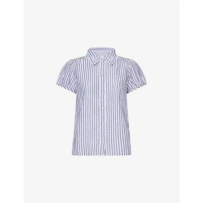 Me And Em And Em Womens Navy/white Striped Cheesecloth Cotton Blouse In Multi