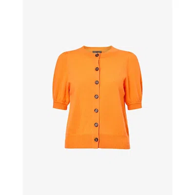 Me And Em And Em Womens Nectarine Orange Pouf-sleeve Knitted Cashmere Cardigan