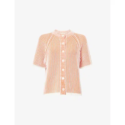 Me And Em And Em Womens Nectarine Orange/sof Contrast-rib Short-sleeve Cotton Cardigan