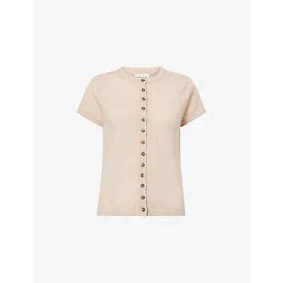 Me And Em And Em Womens Oatmeal Short-sleeve Knitted Cashmere Cardigan In Neutral