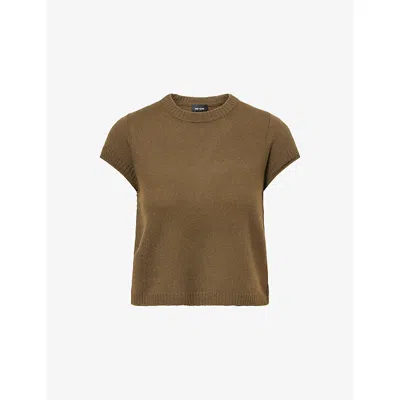 Me And Em And Em Womens Olive Green Baby Tee Shrunken Cashmere Knitted T-shirt Xs