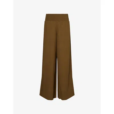 Me And Em And Em Womens Olive Green Crease-less Shirred-waist Linen-blend Trousers