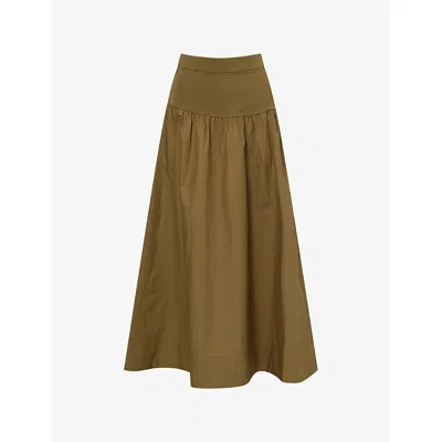 Me And Em Womens  Mixed Media Ribbed-waistband Cotton Maxi Skirt In Green