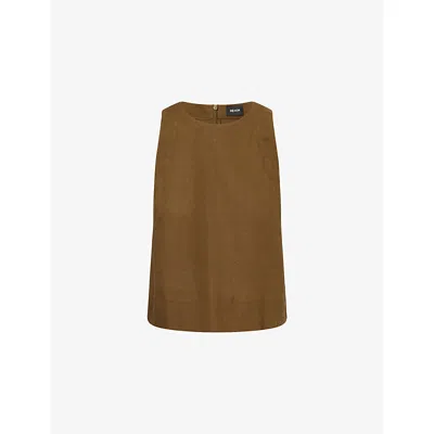 Me And Em And Em Womens Olive Green Sleeveless Cropped Linen-blend Top In Brown