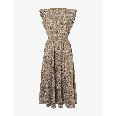 Me And Em And Em Womens Olive Multi Trailing Lotus Graphic-print Cotton Midi Dress