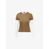 Me And Em And Em Womens Olive/soft White Layered Long-sleeves Cotton-jersey Top In Brown