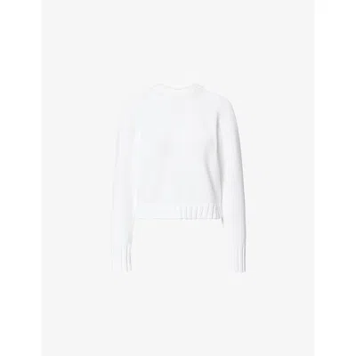 Me And Em And Em Womens Optic White Chunky Straight Crop Cotton Jumper Xs