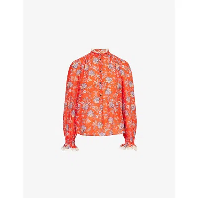 Me And Em And Em Womens Orange Multi Paisley-print Cotton And Silk-blend Shirt