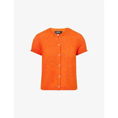Me And Em And Em Womens Orange Spice Button-through Cap-sleeves Stretch-wool T-shirt