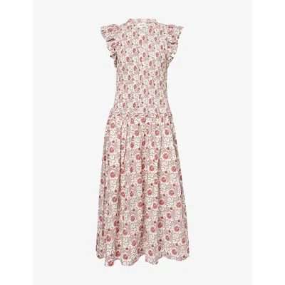 Me And Em And Em Womens Orange/multi Bloom Floral-print Cotton Midi Dress