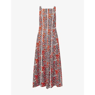 Me And Em And Em Womens Orange/multi Floral-print Fit + Flare Cotton Maxi Dress