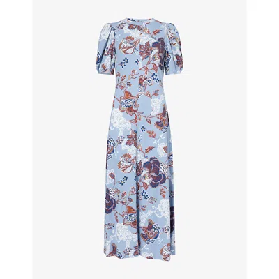 Me And Em And Em Womens Paisley-print Puff-sleeve Crepe-jersey Cotton Maxi Dress Blue Multi