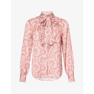 Me And Em And Em Womens Paisley-print Satin Blouse Pink Multi