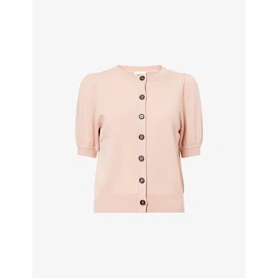 Me And Em And Em Womens Pale Blush Pouf-sleeve Knitted Cashmere Cardigan Xs In Pink