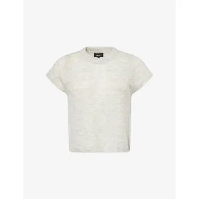 Me And Em And Em Womens Pale Grey Melange Capped-sleeve Merino Wool And Cashmere-blend Top Xs In Neutral