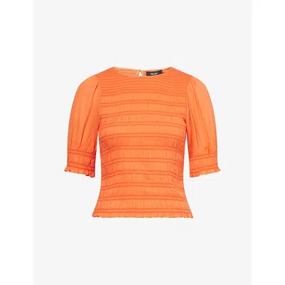Me And Em And Em Womens Papaya Orange Shirred Contrast-stitch Cotton Top