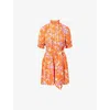 Me And Em Womens  Jacobean Garden Print Swing Woven Mini Dress In Papaya Orange/iris/m